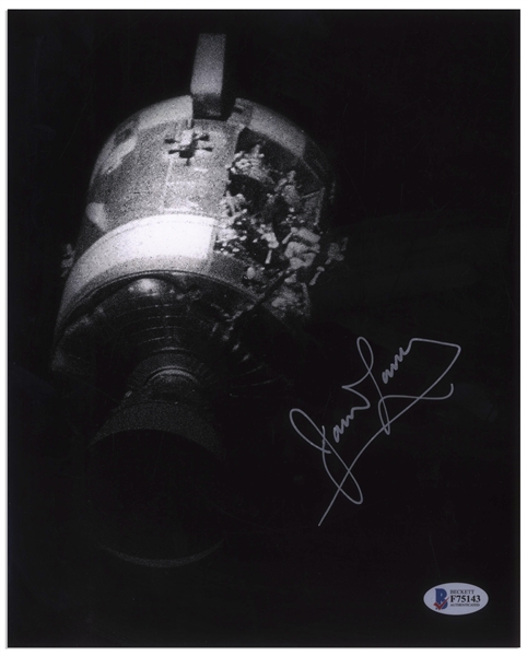 James Lovell Signed 8'' x 10'' Photo of the Apollo 13 Damaged Service Module